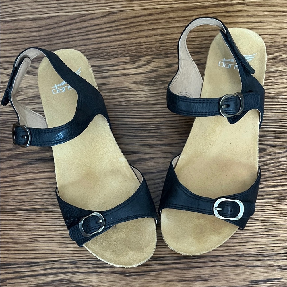 Dansko Black Leather Sandals with Buckle Detail